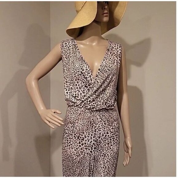 Ellen Tracy Womens Leopard Print Sleeveless Wrap Jumpsuit S Polyester Spandex - Picture 8 of 12